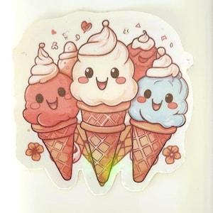 Kawaii ijsje sticker holografische sticker zomerse sfeer zomervakantie waterdichte sticker cadeau voor haar laptop sticker dagboek sticker