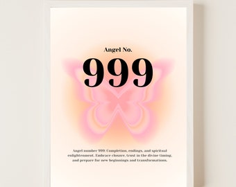 999 Angel Number Print, Pink Aura 999 Gradient Poster,Aesthetic Wall Art, Intention, Digital Download, Dorm,Bedroom Decor, Pink Gradient Art