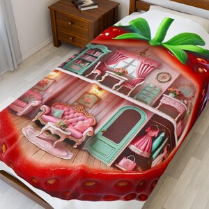 Strawberry Doll House Blanket-Velveteen Plush Blanket- Strawberry Core