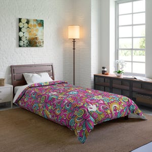 Psychedelic Peace Comforter, Hippie Home Decor, Flower Child Bedding, Peace and Love Quilt, Bohemian Bedroom Accessories, Retro Throw