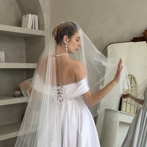 RICHIE VEIL WATER Dew drop veil Chapel Veil Water droplet Fingertip Veil with Blusher Off white Veil Bridal Veil wedding Veil crystal