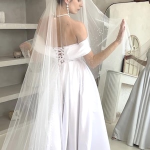 Sofia Richie Inspired Dew Drop Veil: Minimalist Chapel Wedding Veil