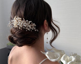 Bridal Hair Comb, Wedding Pearl Hair Accessory Gold, Bride