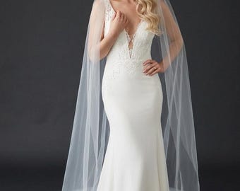 Minimalist Chapel Cathedral & Royal Veil, Sheer Simple Tulle, Modern One Tier Layer Bridal Veil