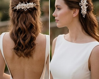Bridal Pearl Hair Clip, Bridesmaid Hair Pins Set Side Wedding Accessory with Pearls