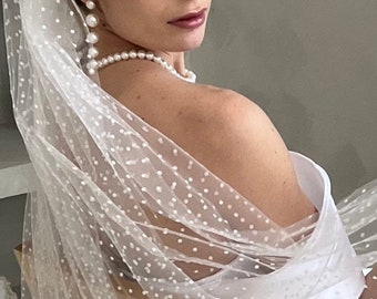 Wedding Polka Dot Dainty Veil | Bridal Floor length 2M Romantic Veil| Bride One Layer Ivory Dot swiss Tulle Veil| Ceremony Polka dot Veil