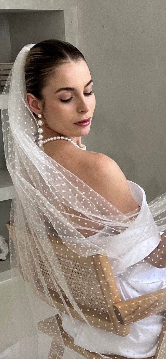 NEW Polka Dot Bridal Wedding Veil Ivory Bride soft Veil Swiss Dot Chantilly Lace Veil, Bridal Veil, Polka Dot Veil, Swiss Dot  main image 2