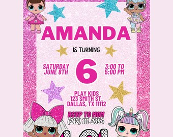 Editable Invitation lolol, Doll Birthday Invitation, Girly Invitation, lolol invitation