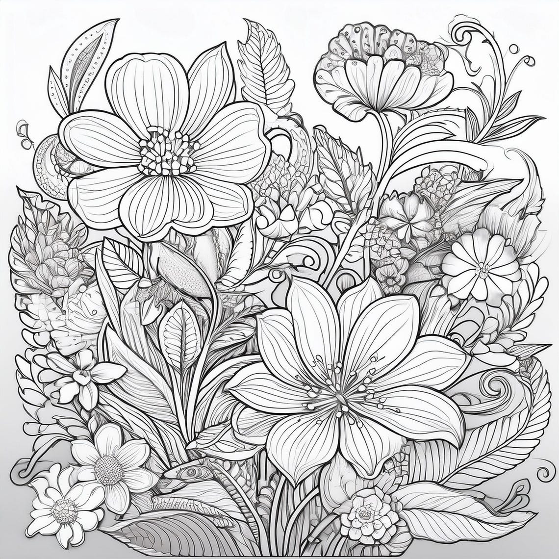 Floral Colouring Book Suitable for All Ages Digital Use and Printable ...