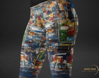 Abstract Painting Yoga Leggings for Women - High Waist Activewear Pants - UPF 50+ Sun Protection - XS to XL Sizes Available