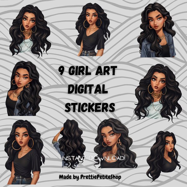 Middle Eastern Girl Digital Stickers | Trendy Girl | Instant Download