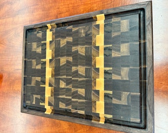 beautiful end grain cutting board! Walnut/Hard Maple/ black limba. handmade in Idaho