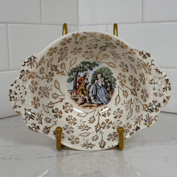 Vintage Homer Laughlin Eggshell Theme Courting Couple Bowl - 22K Gold Filigree - Made in the USA