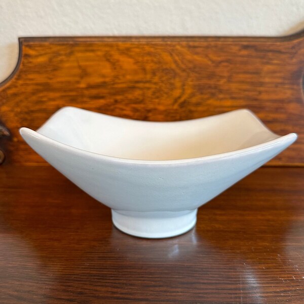 Vintage MCM Frankoma Pottery - F34 Footed Rice Bowl in White - Made in Oklahoma, USA