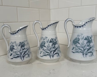 Antique Villeroy & Boch Set of 3 Blue and White "Tulpe" Pitchers - Made in Germany