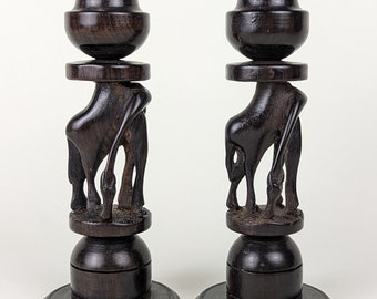 Giraffe candle holders ebony wood hand carved African art