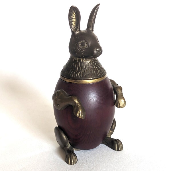 Wood and cast brass figural rabbit box with hinged lid