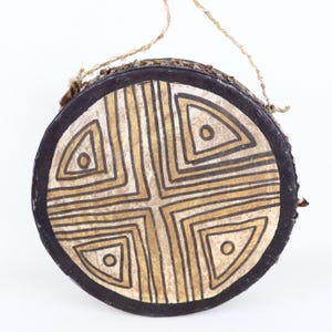 Percussion musical instrument African double-headed frame drum handmade hide and steel 11 x 4 inches