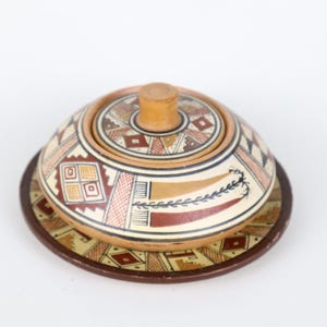 Peruvian Inca style pottery lidded vessel with underplate marked Cusco Peru hand-painted  vintage