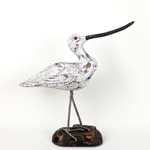 Shorebird decoy hand-carved wooden marbled godwit decoy, 15” long