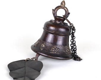 Tybetański dzwon wietrzny z brązu, z dużym liściem, średnica dzwonka 3,25 cala