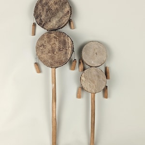 Double-Sided Rawhide Rattle Twist Drums African drums 18.75 and 13.25 inches long