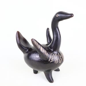 Black on black ceramic bank Barro Negro burnished clay bank in form of a bird Oaxaca, Mexico 6.25 inches high.
