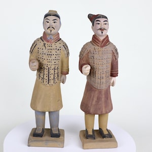 Terracotta army cavalry warriors 2 clay soldiers Qin dynasty vintage replica China 8.5&quot; tall