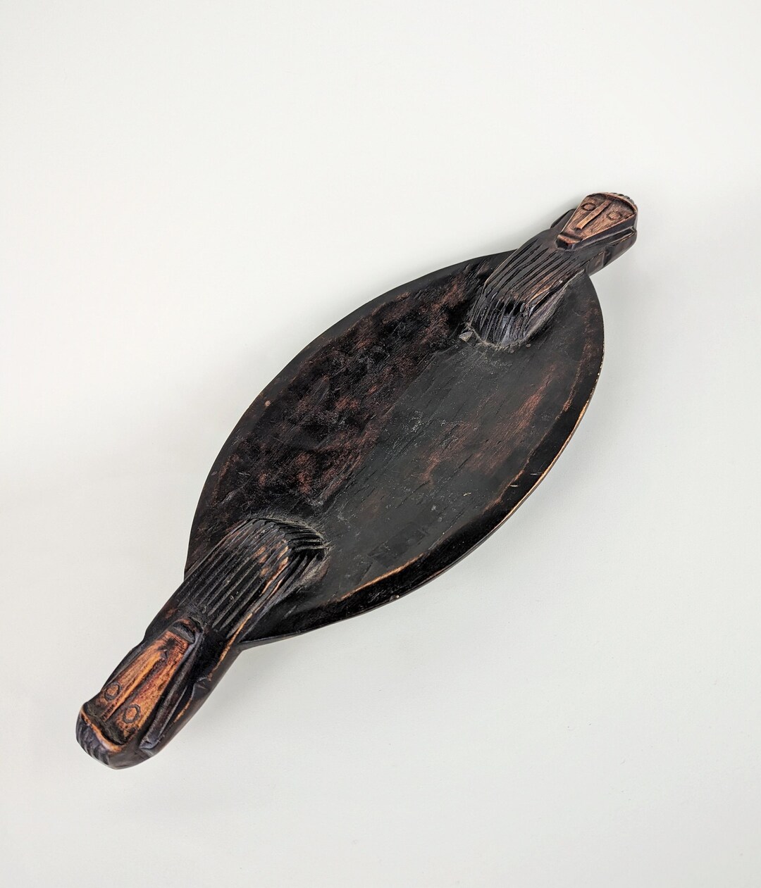 Brown - Hand Carved Dokra Natural Mahogany Wooden Glass Holder Tray (13 x 4 in)