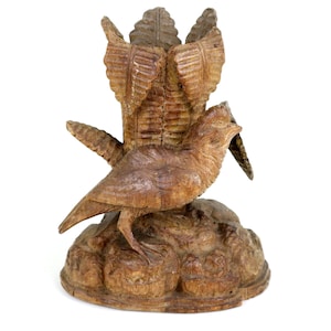 Black Forest hand carved bird candle holder spill vase early 1900s six inches tall