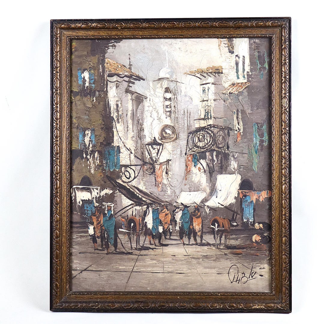 Pablo Espana Original Oil Painting Spanish Street Market Scene