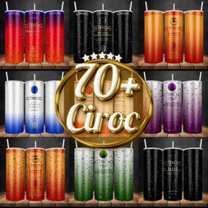May include: A collage of 12 different designs for 20 oz. stainless steel tumblers featuring various C&Icirc;ROC vodka flavors. The designs include a variety of colors and patterns, including black, white, red, orange, green, purple, and blue. The tumblers are perfect for enjoying your favorite C&Icirc;ROC cocktails.
