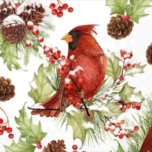 Decoupage Napkins, Cardinal Bird Napkin, Craft Napkin, Oyster Shell Decoupage, Cardinal Christmas Napkin, Set of 3