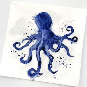 Decoupage Napkins, Blue Octopus Napkin, Octopus Napkin, Oyster Shell Decoupage, Marine Life Napkin, Sea Life Napkin, Set of 3