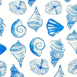Decoupage Napkins, Seashell Napkin, Blue Seashell Napkin, Nautical Napkin, Blue and White Shell Napkin, Oyster Shell Decoupage, Set of 3