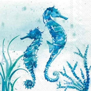 Decoupage Napkins, Seahorse Napkin, Ocean Life Napkin, Nautical Napkin, Sea Life Napkin, Oyster Shell Decoupage, Set of 3
