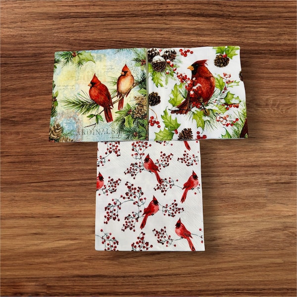 Decoupage Napkins, Cardinal Bundle, Christmas Napkins, Ephemera, Oyster Shell Decoupage, Red Cardinal Decoupage, Bird Bundle