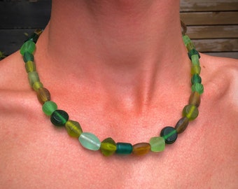 Beaded Necklace - "Sea Glass" Chunky Green