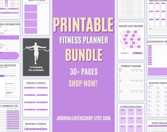 Printable Fitness Planner Bundle, Workout & Health Tracker (Digital Download)