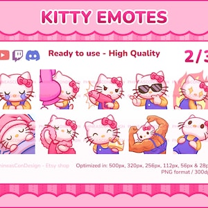 10 Kawaii Kitty-emotes voor Discord, Twitch en YouTube | Deel 2 van 3 | Emotes streamen | Voor streamers/gaming | Leuke sticker | Grappige emote | PNG
