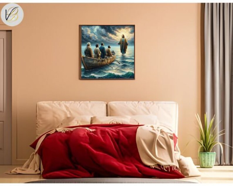 Jesus Walking on Water Art PNG, Biblical Story Digital SVG, Christian