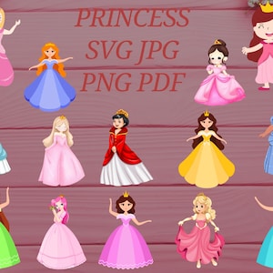 Princess png bundle, watercolour princess clippart ,Cute Girl Princesses PNG Set for Crafts Birthday & Cards, cute Cartoon Princess clipart