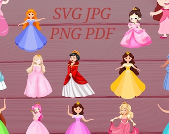 Princess png bundle, watercolour princess clippart ,Cute Girl Princesses PNG Set for Crafts Birthday & Cards, cute Cartoon Princess clipart