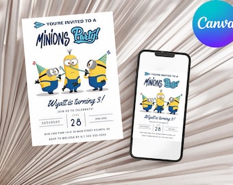 Editable Minions Birthday Invitation, Minions Themed Party Invite,Yellow Minions Invitation ,Minions Birthday Party,Minions Invite card