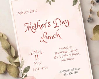 Mother's Day Invite | Mother's Day Invitation Card | Editable Template | Instant Download | Digital Invitation Card