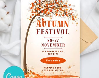 Editable Fall Carnival Flyer Template, DIY Autumn Festival Invitation, Canva Invitation, Autumn Fall Festive for Kids, Festive Flyer