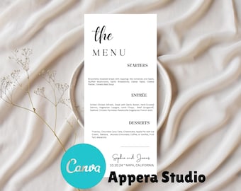 Editable Wedding Menu Template, Modern Printable Script Wedding Dinner Menu, Digital Instant Download Reception Dinner Menu, Canva Template