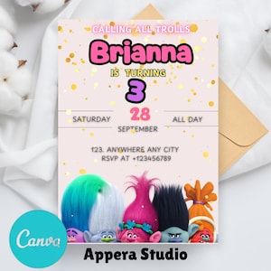 Editable Trolls Birthday Invitation, Printable Trolls Birthday Invite, Trolls Craziest Party Birthday Invitation, Digital Trolls Party Canva