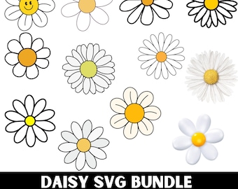 Pakiet Daisy Svg, Kwiaty Daisy SVG, Clipart Daisy flower, Kwiat SVG, Prosty Daisy SVG, Wiosna Lato SVG, Plik Retro Flower Cut