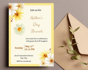 Mother's Day Brunch Invitation Card | Printable & Customizable | Floral Invitation Design | Digital Download